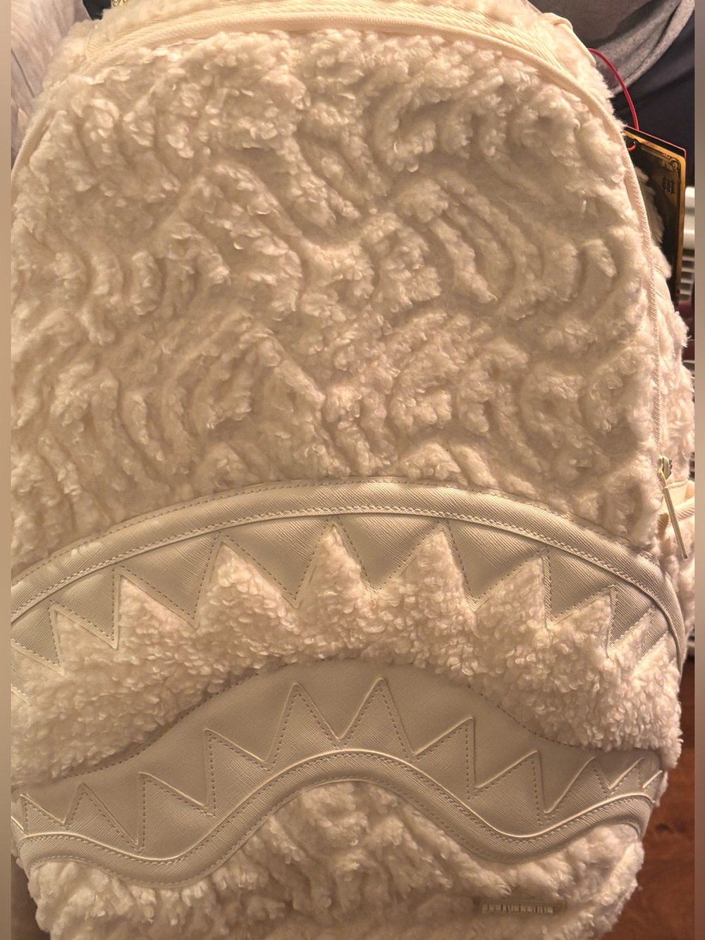 Sprayground Cream Sherpa Shark Tooth Backpack limited edition.